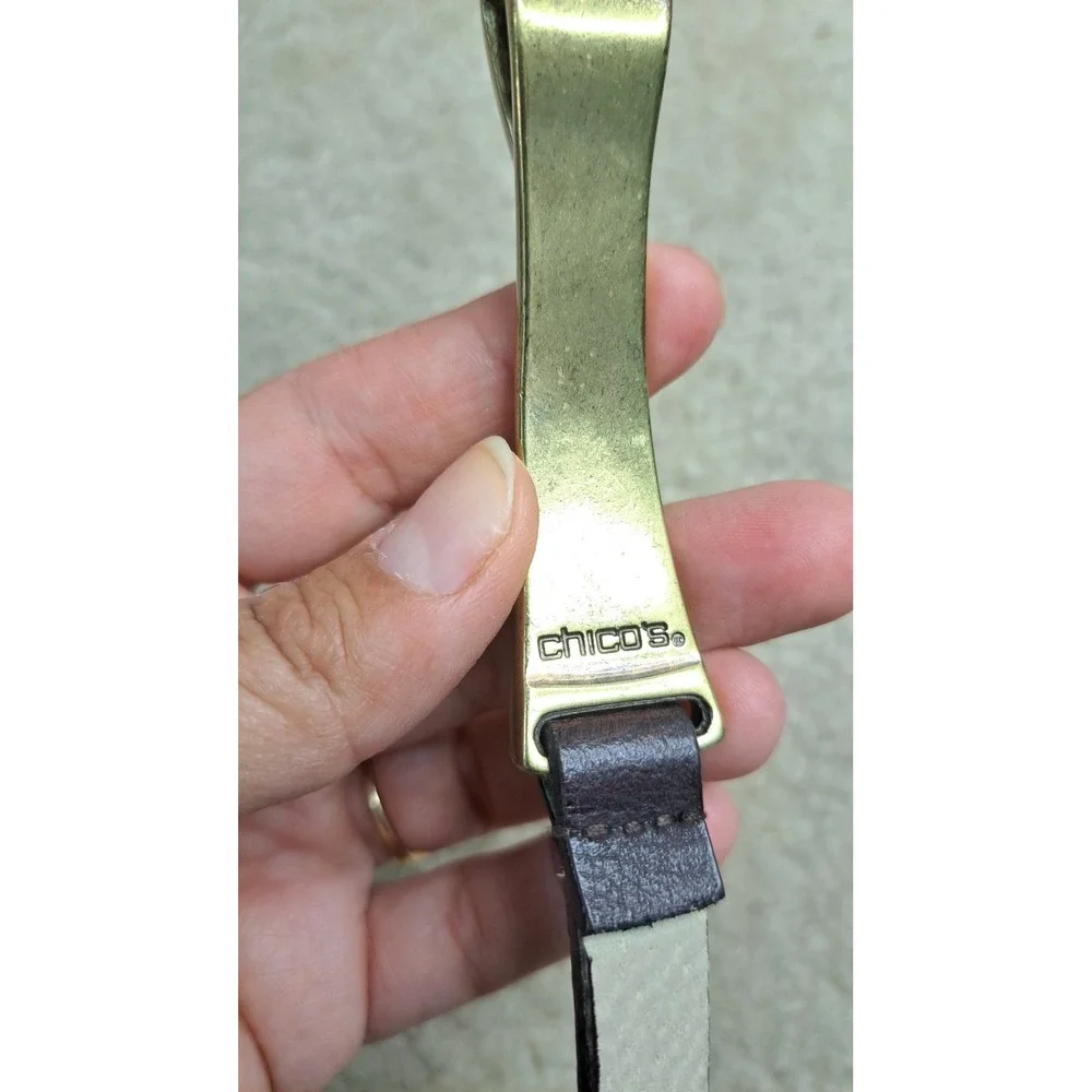 Vtg Chicos Leather Belt Women Small Gold Tone Boho Horseshoe Buckle Dark Brown